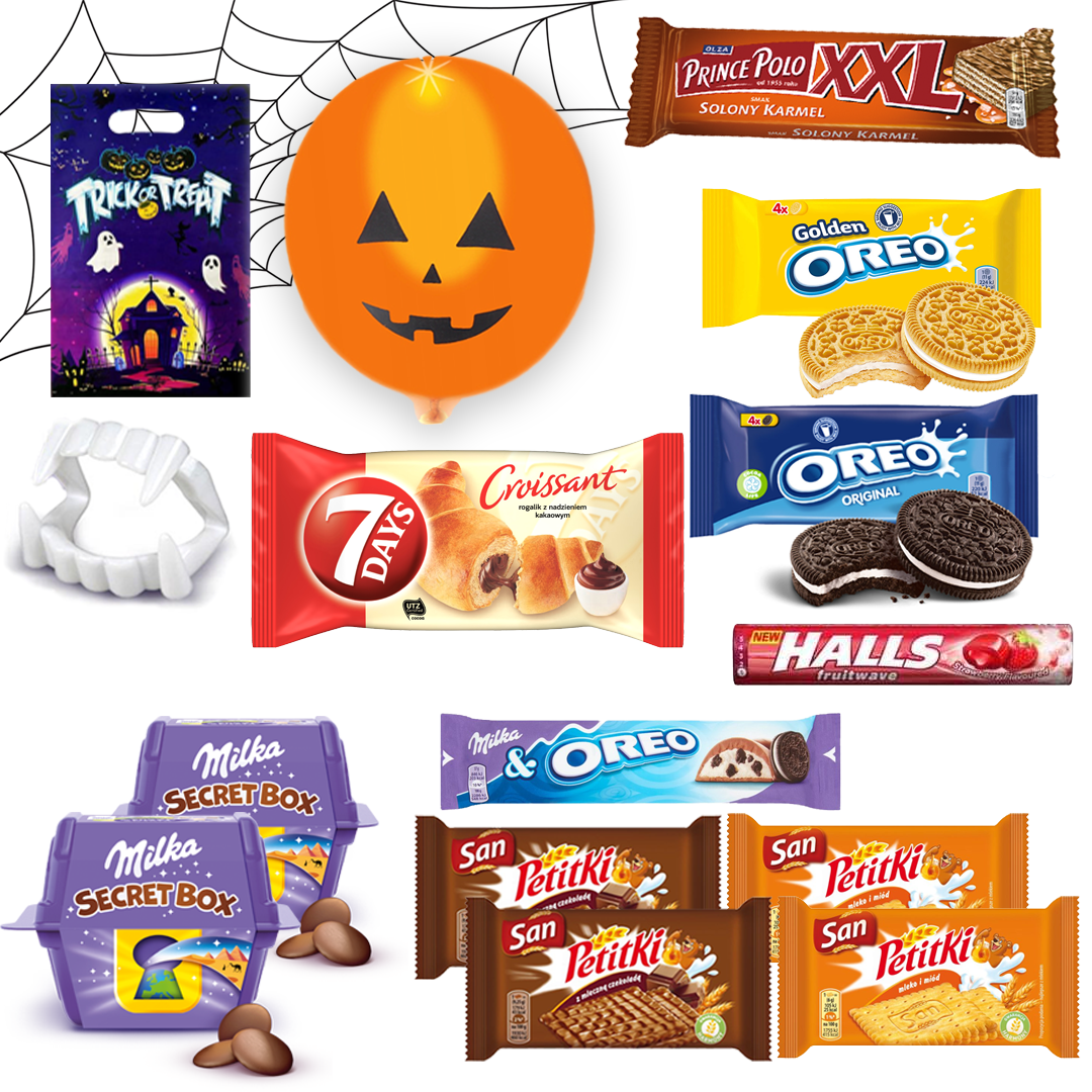 Zestaw mix słodyczy na Halloween dla dzieci gadżety gratisy Secret Box