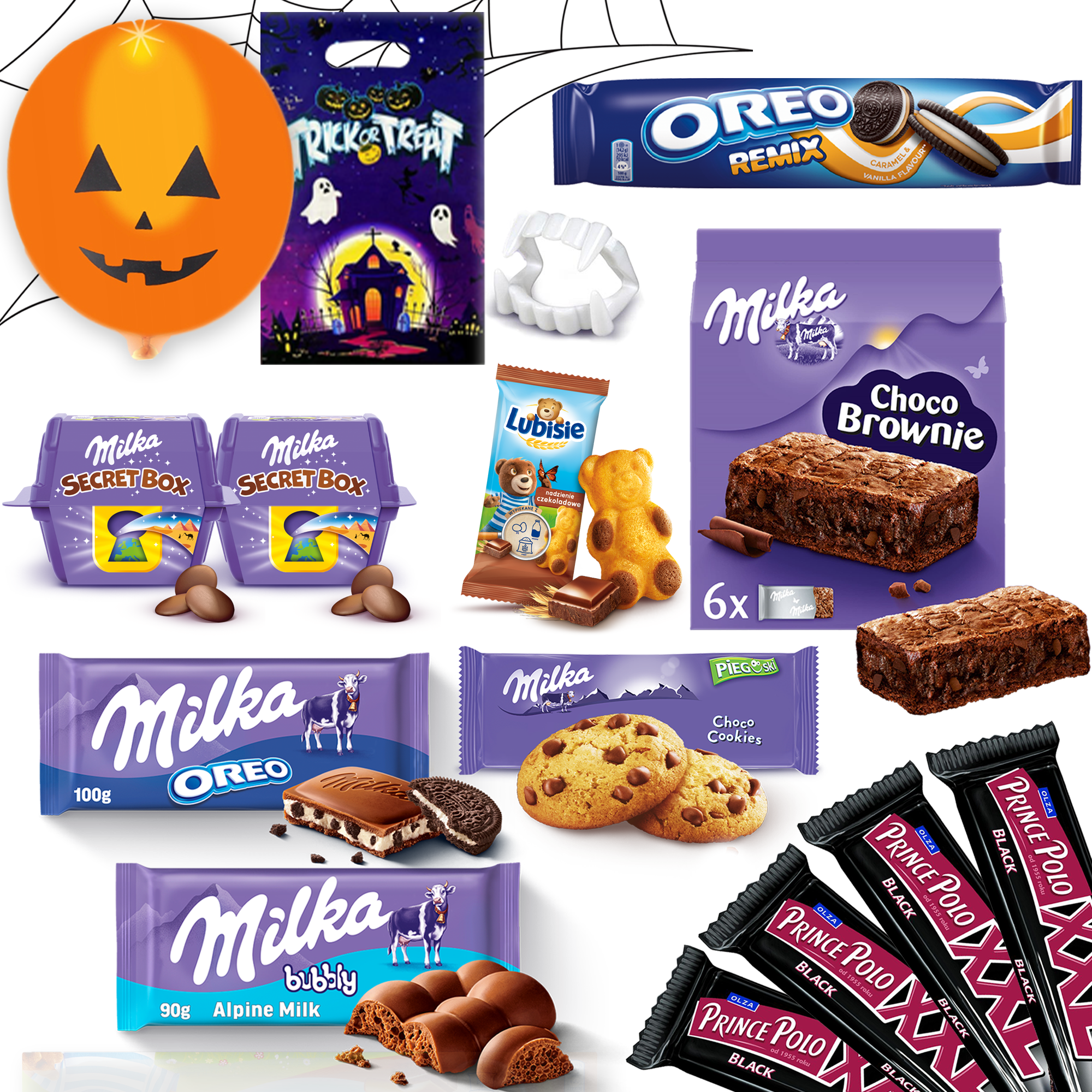 Zestaw słodyczy na Halloween mix Milka, Oreo, Prince Polo + gratisy