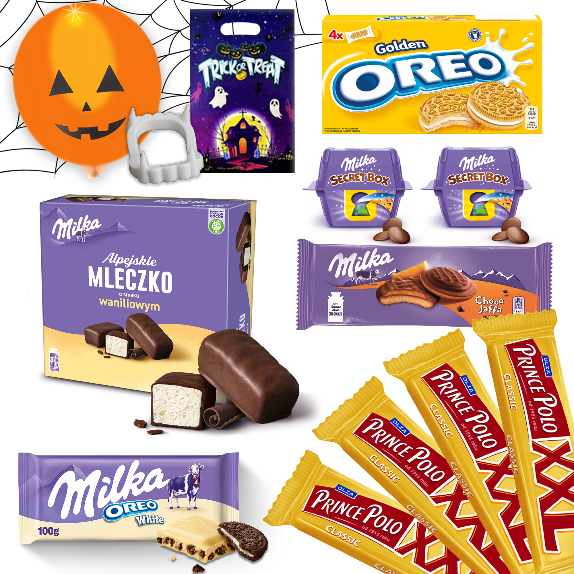 Zestaw słodyczy na Halloween mix Milka, Oreo i Prince Polo + gratisy