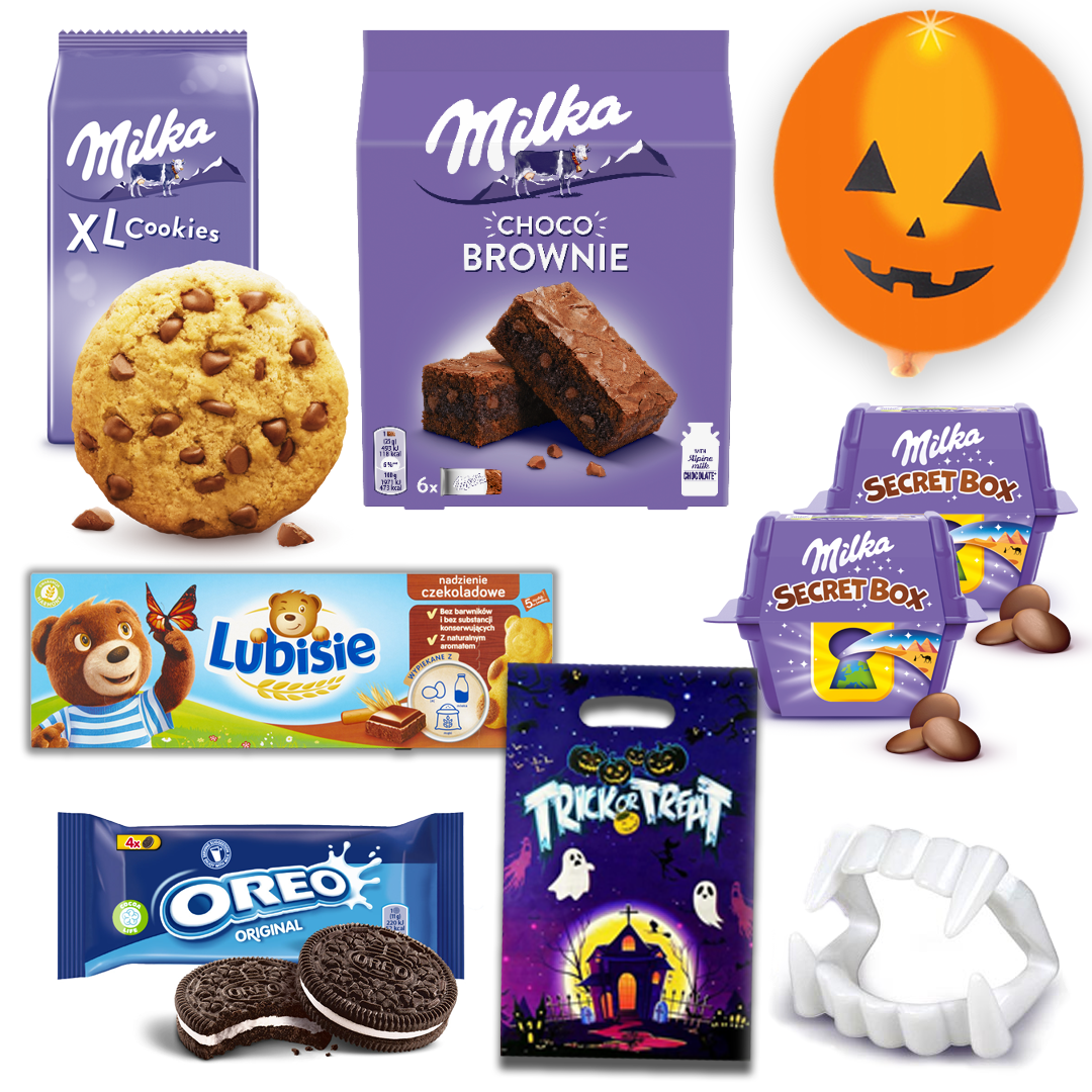 Zestaw słodyczy na Halloween mix Milka, Oreo, Lubisie + GRATISY